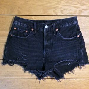 Levi’s 501 raw hem black buttonfly shorts 27